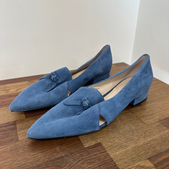 Cole Haan Womens Viola Skimmer Shoe 8 Blue Suede Point Toe Heel Loafer Flat - Picture 2 of 10